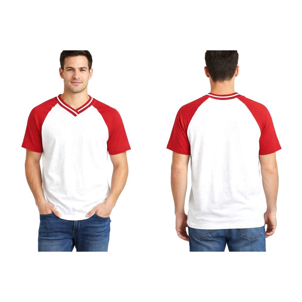 MV Sport Men's Raglan Tee Size Large Red & White Baseball Style Shirt Stretch